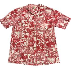 Royal Creations Hawaiian Men's Aloha Shirt Red White Casual Tropical Print Sz L
